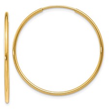 Solid 14K Yellow Gold 1.0x30mm Endless Hoop Earrings Anti-Tarnish Lightweight