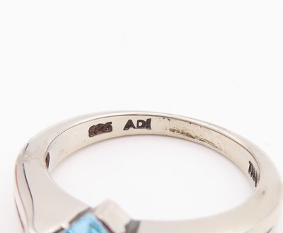 トパーズ　16g 925 Sterling Silver Vintage Ring Square Blue Topaz Grooved Band Sz