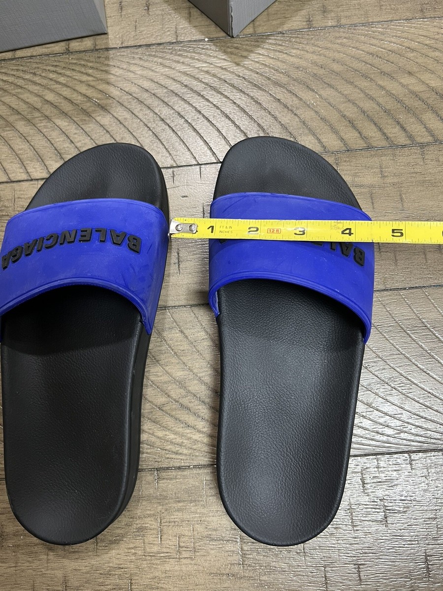 Balenciaga Black Blue Bicolor Rubber Logo Slide On Pool  display picture 1