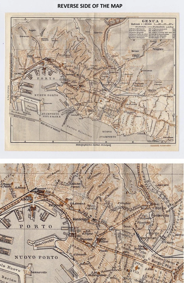 1934 ORIGINAL VINTAGE CITY MAP OF GENOA / GENOVA / LIGURIA ITALY - Image 3 of 3
