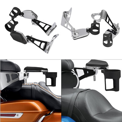 Rear Passenger Armrests w/ Drink Cup Holder for Harley Touring Tri ...
