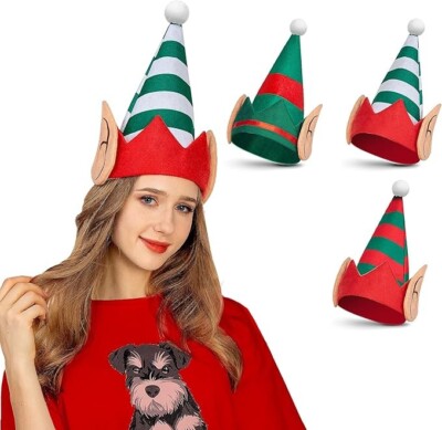 3 Packs Elf Hat with Ears for Christmas Holiday Costume, Unisex Funny Hats