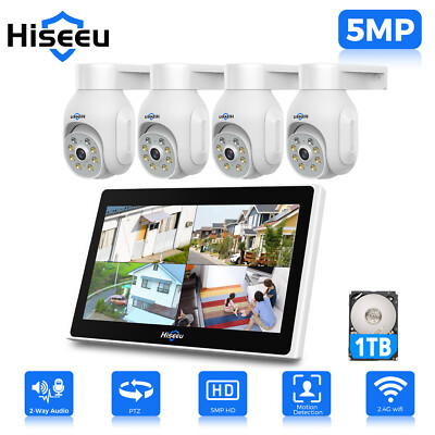 Hiseeu 5MP 10CH PTZ WIFI NVR 1T HDD Wireless Security Camera System with Monitor