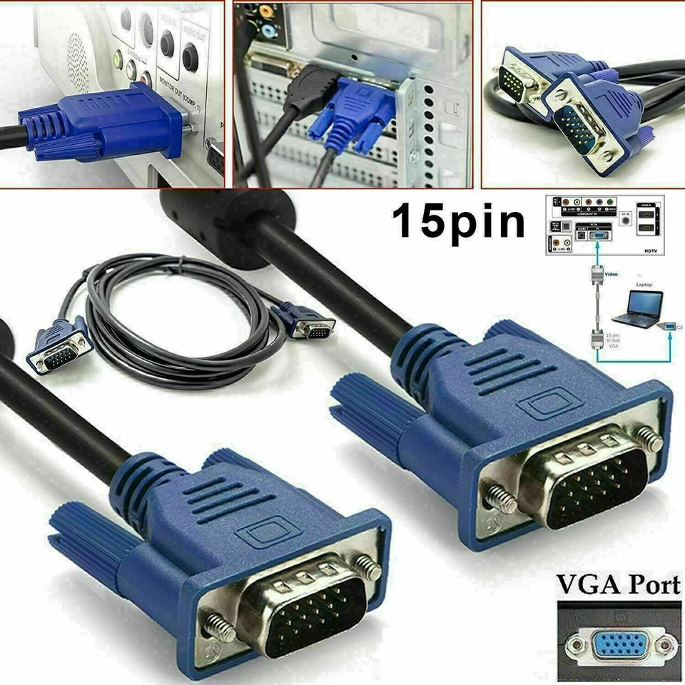 1.5M VGA Cable High Resolution SVGA 15 Pin PC to TFT Monitor LCD TV Lead Meters - Image 2 of 4