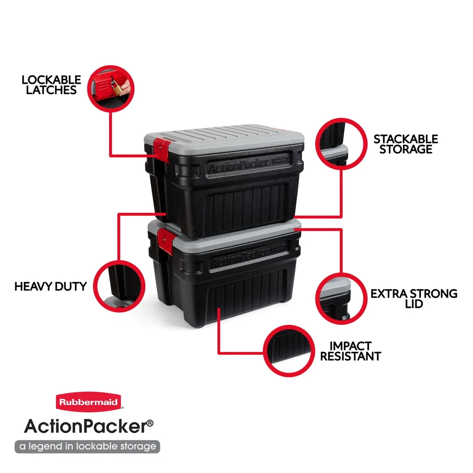 Cubo de almacenamiento Rubbermaid ActionPacker de 24 galones, resistente, tapa incluida Foto 4 de 4
