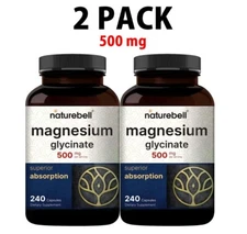 2 PACK, Magnesium Glycinate 500 mg, Chelated, 240 capsules each (480 total!)