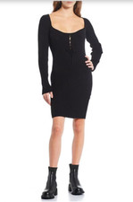 C&V Chelsea & Violet Ribbed Long Sleeve Lace-Up Front Bodycon Dress Size L