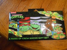 Teenage Mutant Ninja Turtles 5 Pairs/Crew Socks Gift Set - Shoe Size 6-12 NEW