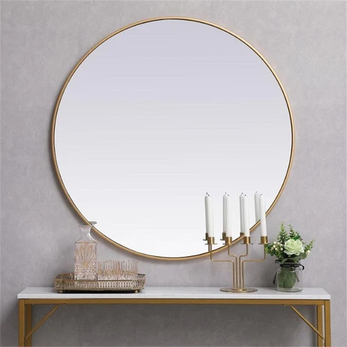 Elegant Decor Eternity 39" Round Mid Century Metal Frame Mirror in Brass - Picture 2 of 6