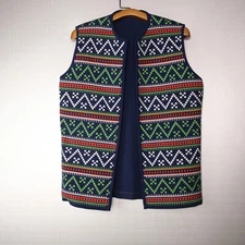 Unbranded Open Front Vest Women's Medium Acrylic Blue VTG