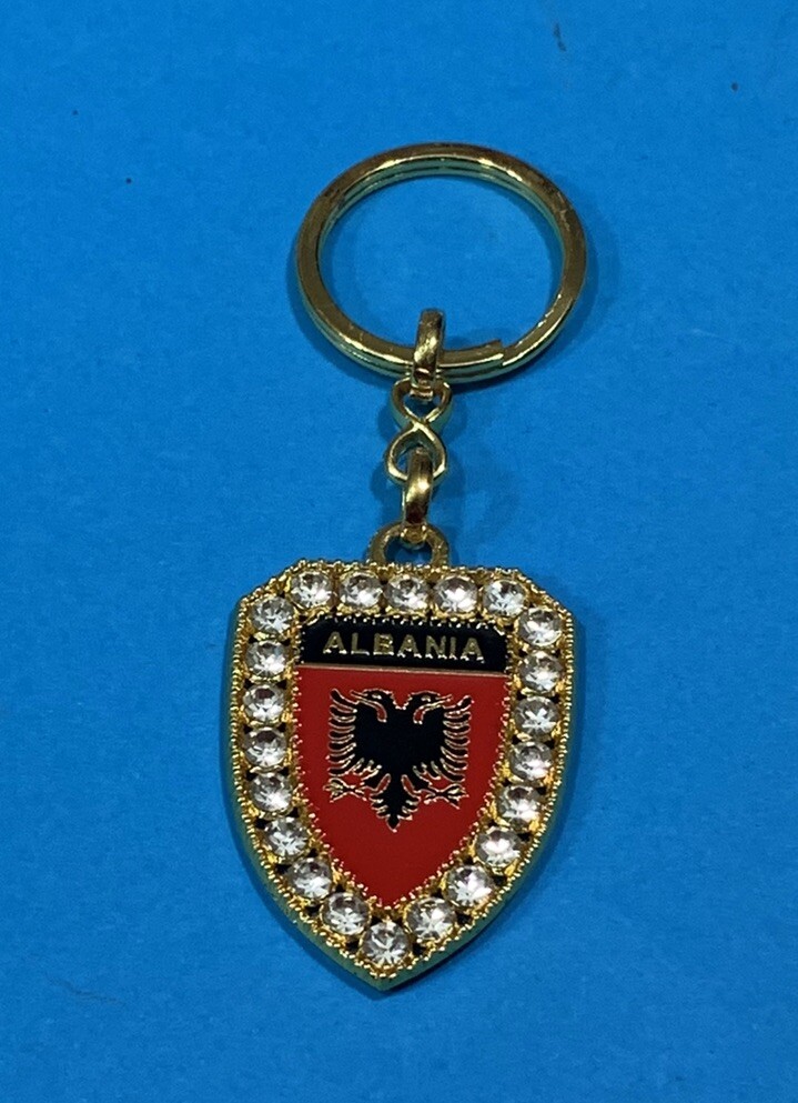 NEW ALBANIA EAGLE EMBLEM KEY CHAIN PENDANT-METAL+STONES-ALBANIA FLAG SOUVENIR