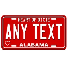 RED  Alabama ANY TEXT Personalized Custom Text Aluminum Vanity License Plate Tag
