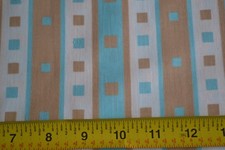 By 1/2 Yd, Vintage, Turquoise Tan  Cream Stripes  Squares Quilt Cotton, N1484