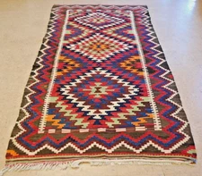 OLD,ANTIQUE RARE SIZE CAUCASIAN KILIM 4'4" x 9'7" HIGH KPSI_COLORFUL_VEGY DYE