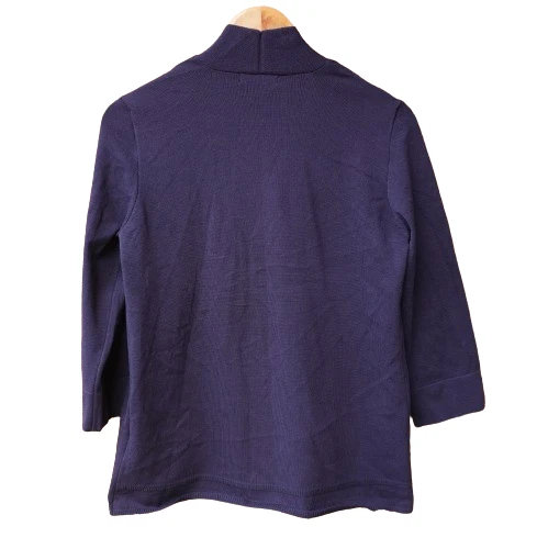 MAGGIE T Sz S 12 Blue 3/4 Sleeve Eyelet Open Front Cardigan NEW - image 3 of 3