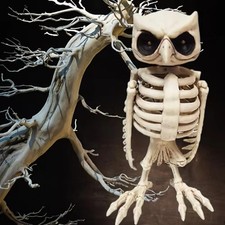Halloween Animated Owl Skeleton With Red Glowing Eyes Decoration Prop New