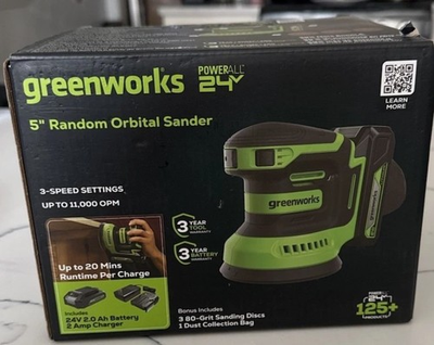 #ad GreenWorks POWERALL 24V 5quot; Random Orbital Sander 3 Speed – Used No Battery Char $35.00