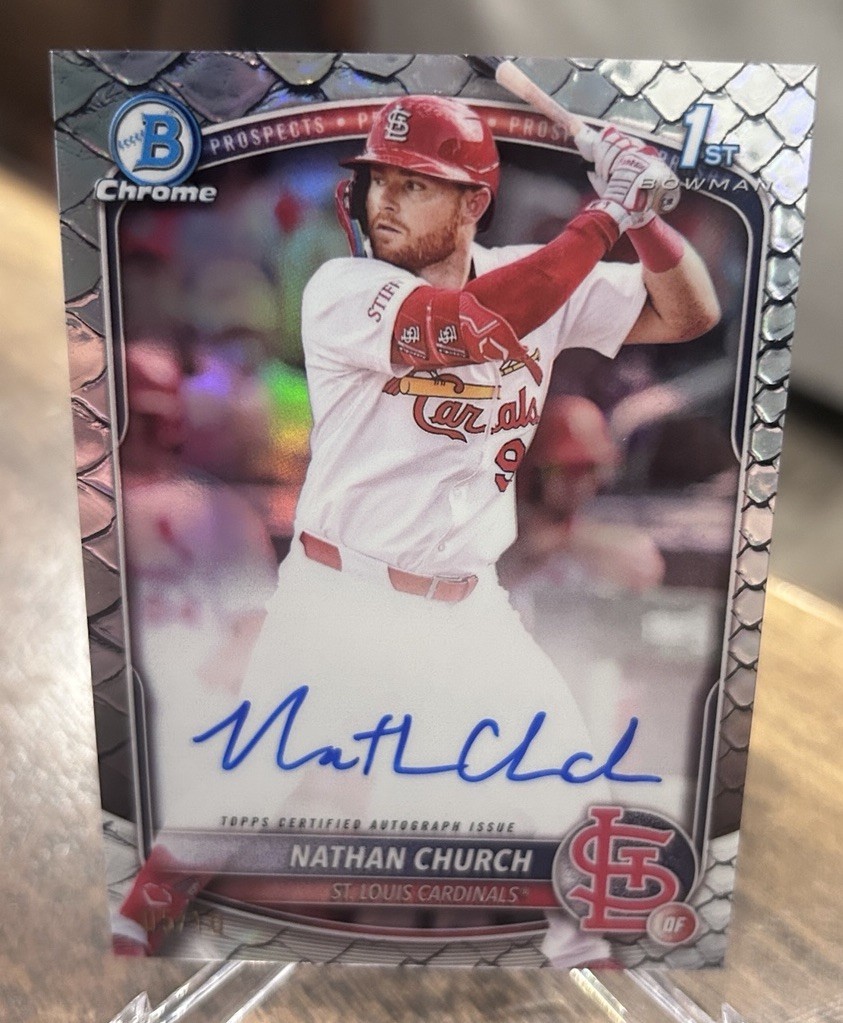2025 Bowman Chrome Nathan Church 1st AUTO 05/10 Black Reptilian Cardinals 