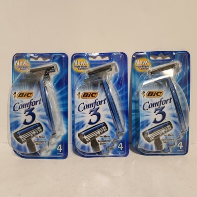 BIC Comfort 3 Razors Triple Blade Sensitive Skin for Men 12 Razors, 3 Pack Lot