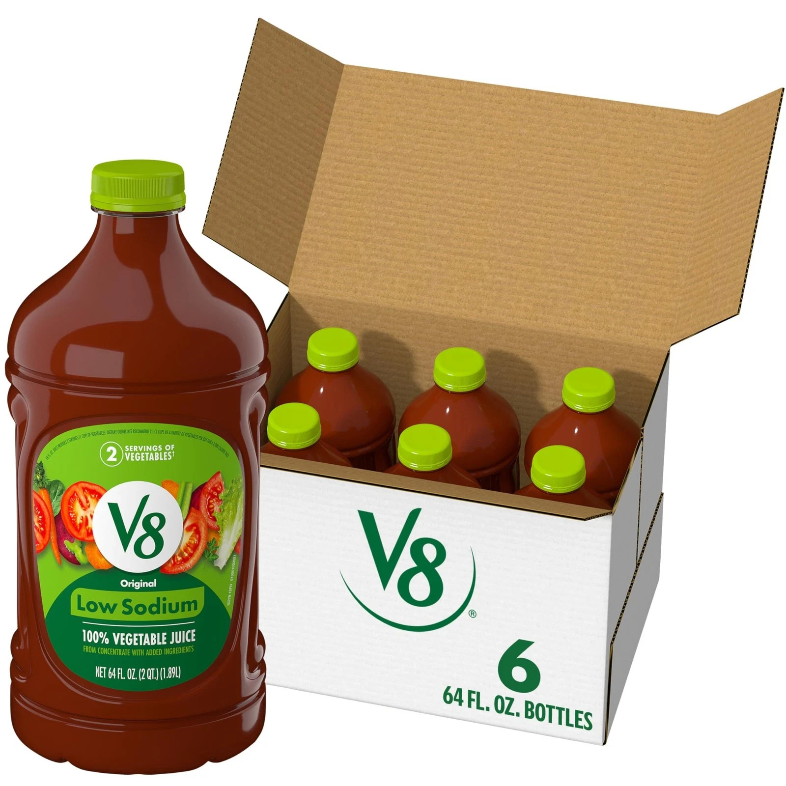 V8 Low Sodium Original 100% Vegetable Juice, 64 fl oz Bottle