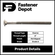 5/16"-18 x 7" Hot Dipped Galvanized Carriage Bolt, Full Thread, Grade A, Qty 50