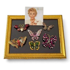 Joan Rivers Bejeweled Butterflies Brooch Set of 6 in Shadowbox Presentation Box