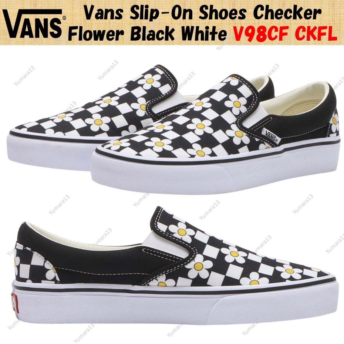 Vans Slip-On Shoes Checker Flower Black White V98CF CKFL Men's