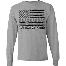 Inktastic Parkinson's Awareness Gray Ribbons And Flag Long Sleeve T-Shirt Ribbon