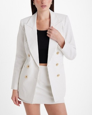 NEW EXPRESS $158 PINSTRIPE DOUBLE BREASTED NOVELTY BUTTON BLAZER SZ XS