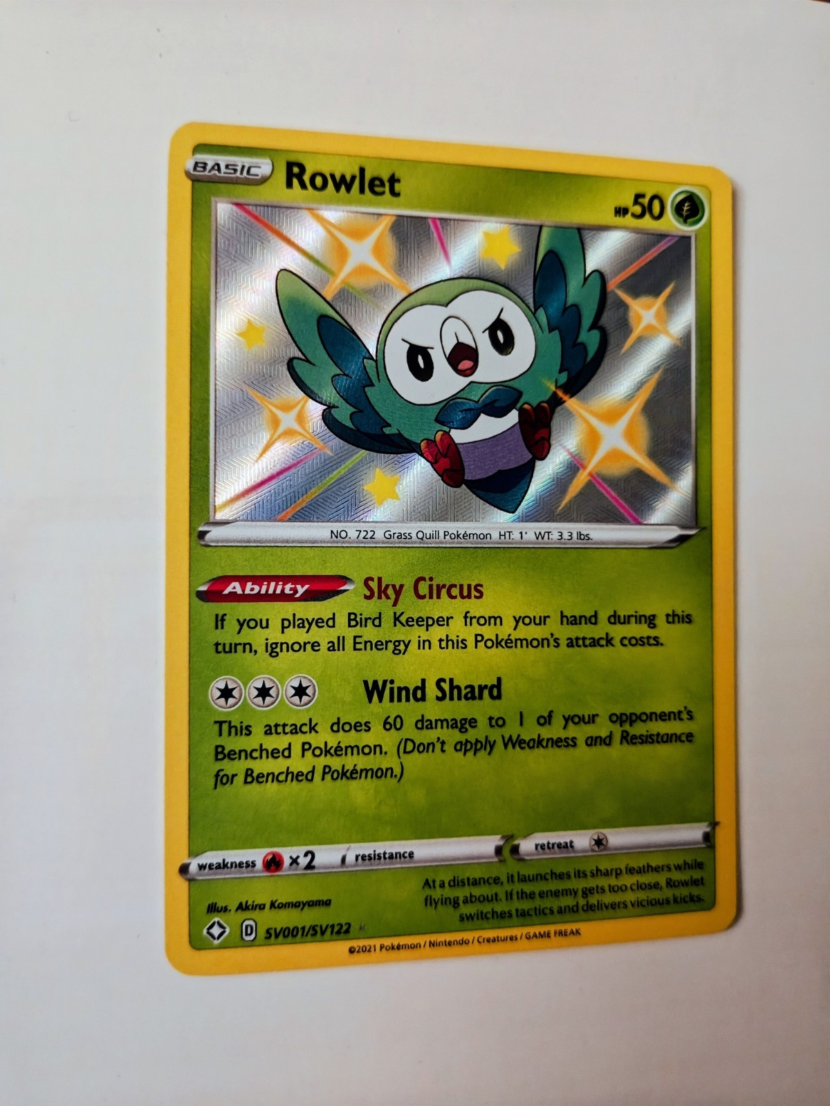 Rowlet - SV001/SV122 Shining Fates SHINY Holo Rare Pokemon - NM