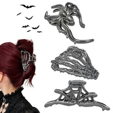 Black Spider Web Skeleton Hand Skull Hair Claw, Halloween Gothic Hair Clips