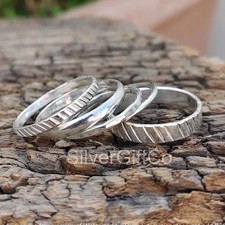 925 Sterling Silver Stacking Rings Set: Beaded, Twisted Ring All Size