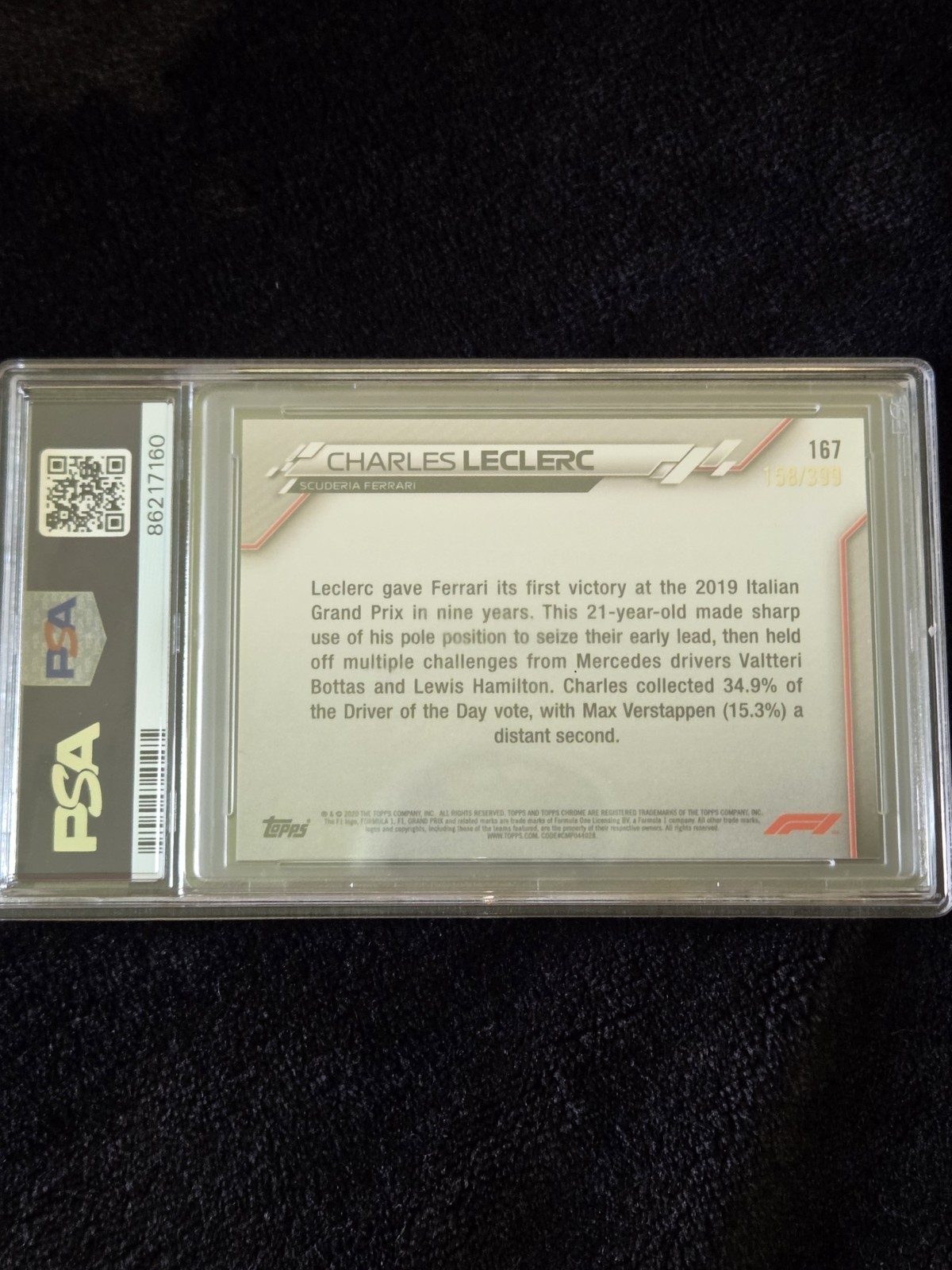 2020 TOPPS CHROME FORMULA 1 #167 CHARLES LECLERC PURPLE REFRACTOR PSA 8 view 5