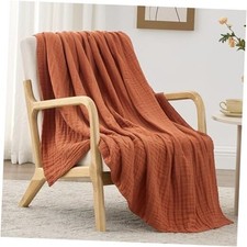 6 Layer 100 Cotton Muslin Blanket, 50"x60" Throw Muslin Throw 50"X60" Orange