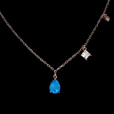 925 Sterling Silver Necklace Pear Blue Opal 7x5mm Natural Gemstone Jewelry 16 In