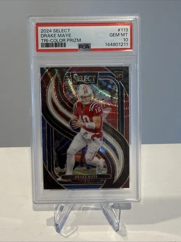 2024 Panini Select Premier Level Drake Maye #113 Tri-Color Prizm /249 RC PSA 10
