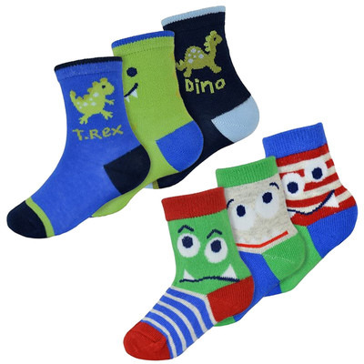 6er-Pack Baby Jungen Monster Muster Socken | Lustige Baumwolle Kleinkind Dinosaurier Socken