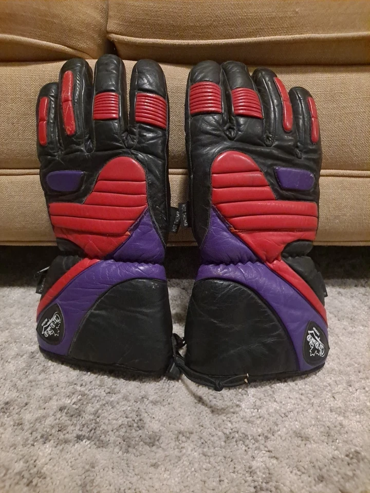 De colección. Guante de moto de nieve Thinsulate Choko Design cuero púrpura rojo pulgar caliente XXL  Foto 2 de 4