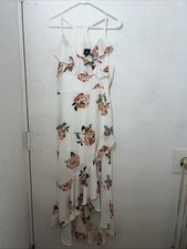 Disney Princess Dress Women L White Floral Flowy Maxi Ruffle Rose Roses