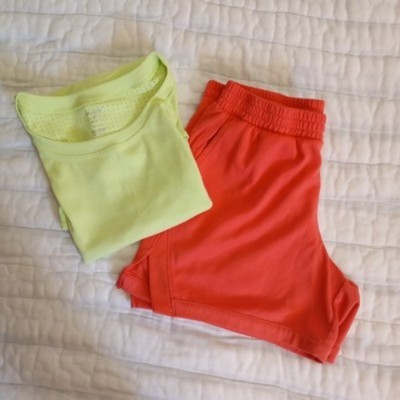 Layer8 Lime Perforated Racerback Tank Top Athletic Works Coral Plus Shorts Set L