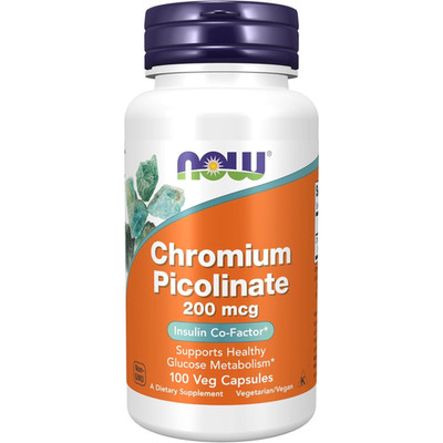 NOW Foods Chromium Picolinate 200mcg 100 Vcaps Metabolism Support