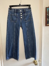 Old Navy Baggy Wide Leg Blue Denim Jeans Girls Size 10 HighRise Adjustable Waist