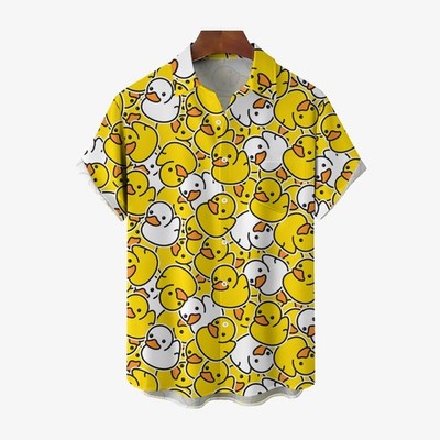 Mens Little Yellow Duck Jump Color Casual Fashion Short Sleeve Shirt 230710145