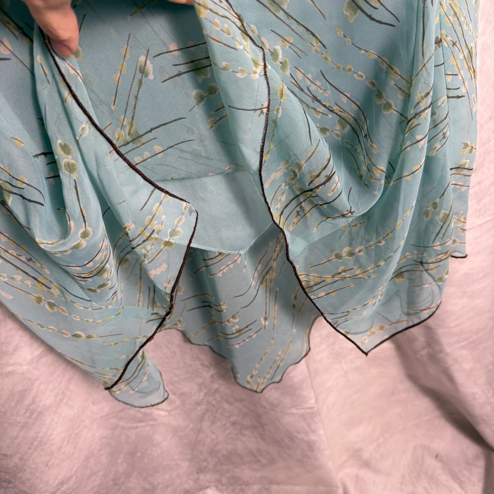 Vtg Y2K Floral Flutter Sleeve Dress Sz XL / 1X Teal Brown Floral Sheer Fairycore - Image 3 of 4