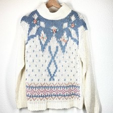 Vintage 80s Knit Sweater Grandma Cottagecore Medium hand knit Floral colterbay