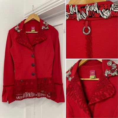 Y2K Save The Queen Made In Italy Steampunk Crochet Trim Flare Sleeve Blazer M 12