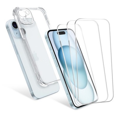iPhone 15 Plus Hülle durchsichtig & 3x Displayschutzfolie 6,7'' 9H 0,33mm
