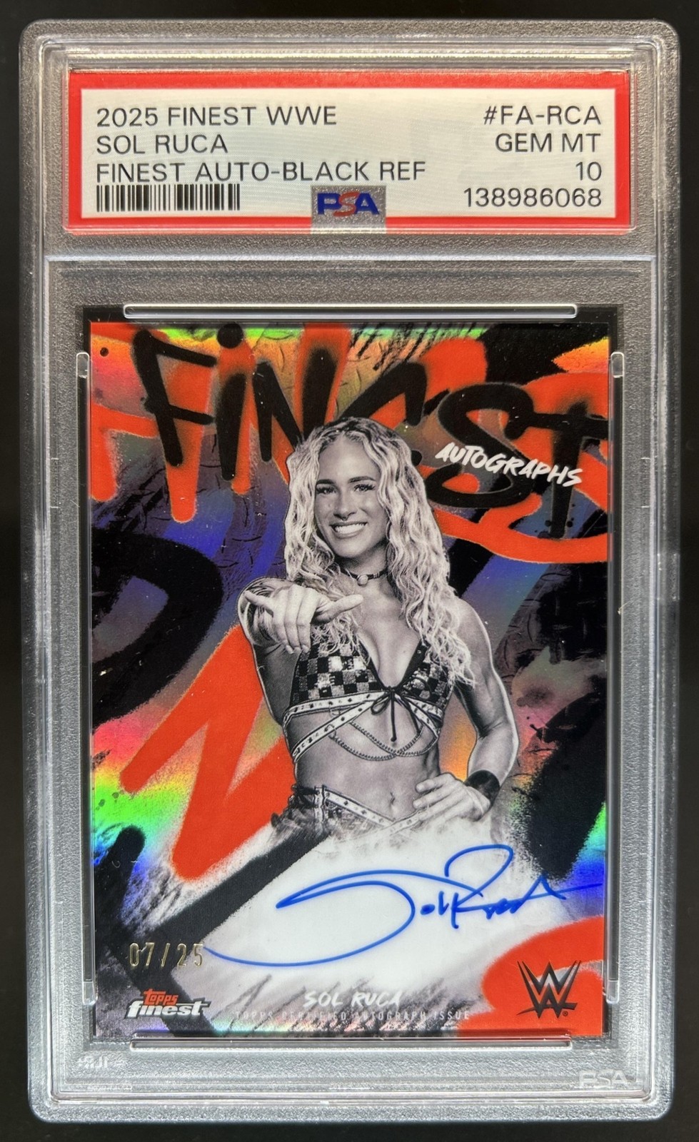 2025 Topps Finest WWE Sol Ruca Auto Black Refractor #/25 PSA 10 GEM MINT