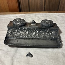 Antique Inkwell Simpson Hall Miller & Co Double Ink Well Silver Quadruple Plate 