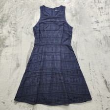 Gap Dress Womens 0 Blue Eyelet Lace Lined Sleeveless Fit Flare Midi Back Zip
